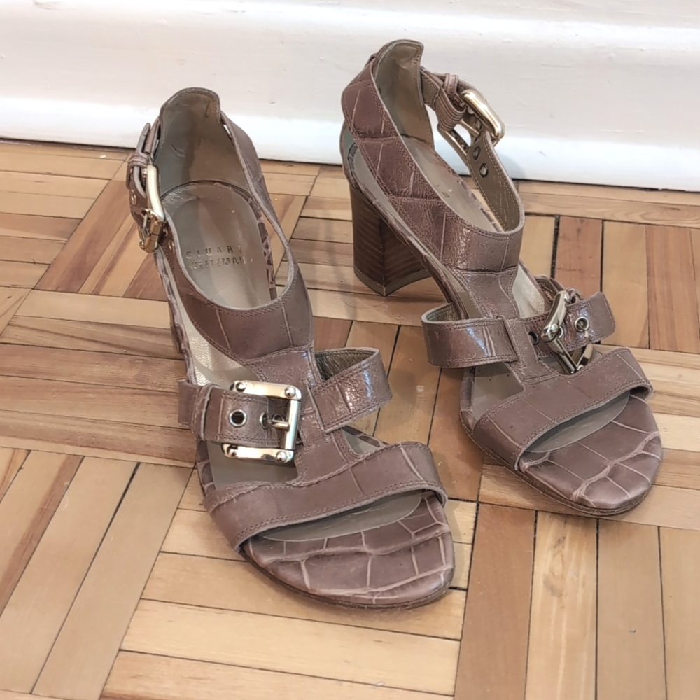 Stuart Weitzman Rimactivities leather sandals Croc embossed open toe size 6.5